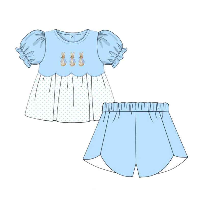 (Pre Order) No moq GSSO2765 PRE-ORDER baby girls clothes easter blue short sleeve shorts set-2025.10.17