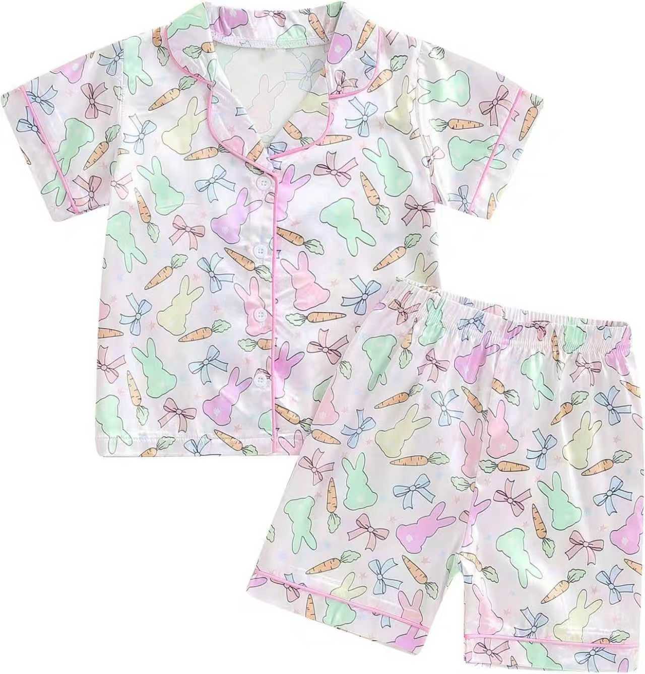 (Pre Order) No moq GSSO2769 Pre-order adult clothes easter bunny bow short sleeve shorts set-25.10.18