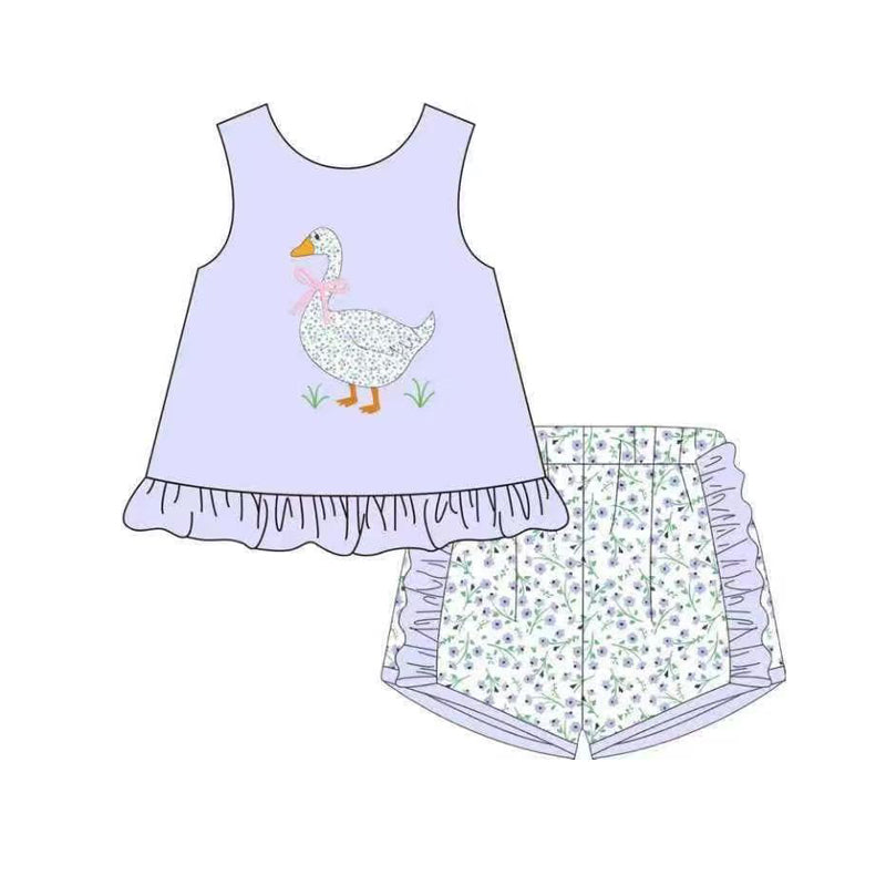 (Pre Order) No moq GSSO2774 PRE-ORDER baby girls clothes floral bow sleeveless shorts set-2025.10.21
