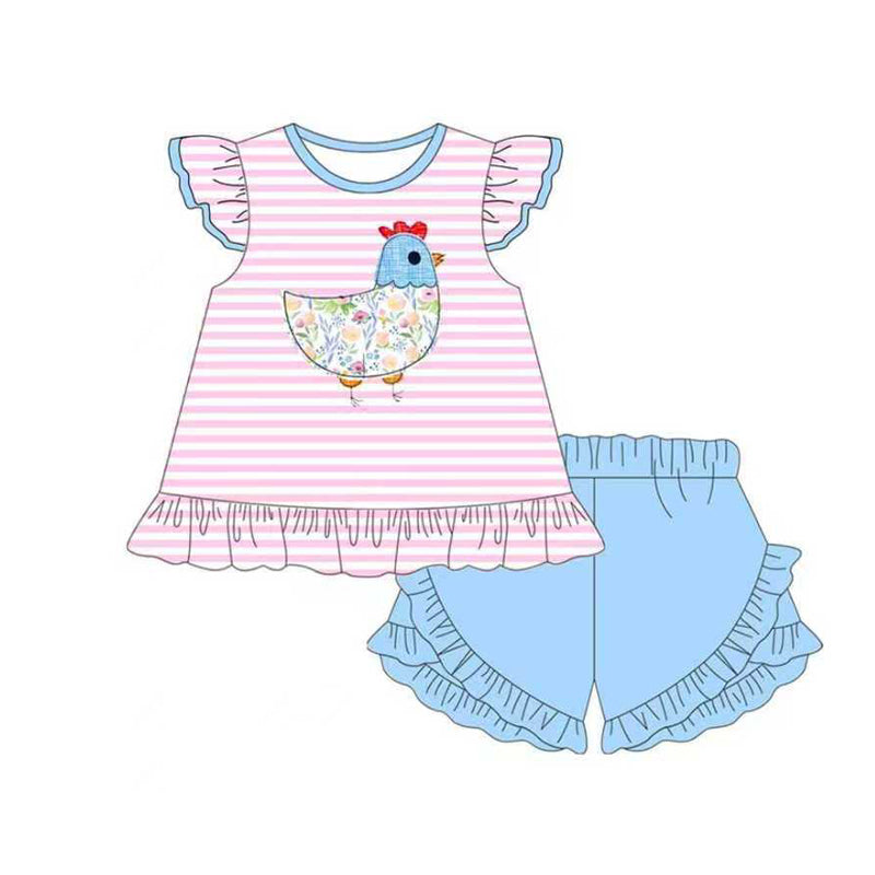 (Pre Order) No moq GSSO2797 PRE-ORDER baby girls clothes flying sleeve shorts set-2025.10.27