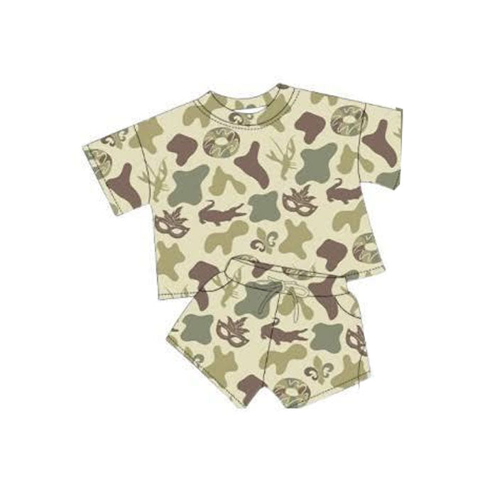 (Pre Order) No moq GSSO2812 Pre-order baby girl clothes mardi gras camouflage short sleeve shorts sets-2025.10.31
