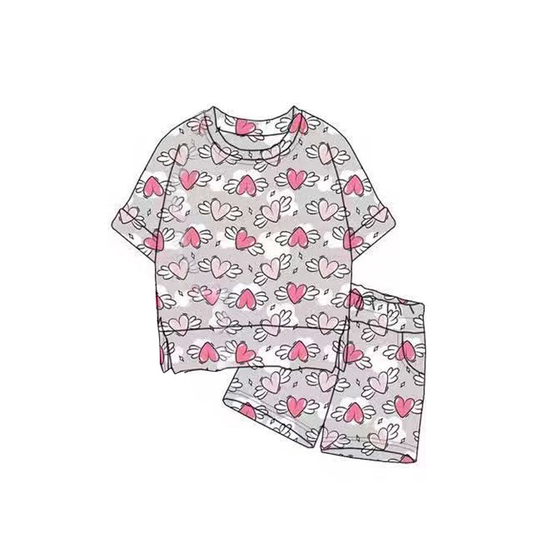 (Pre Order) No moq GSSO2818 Pre-order baby girl clothes love short sleeve shorts sets-2025.11.1