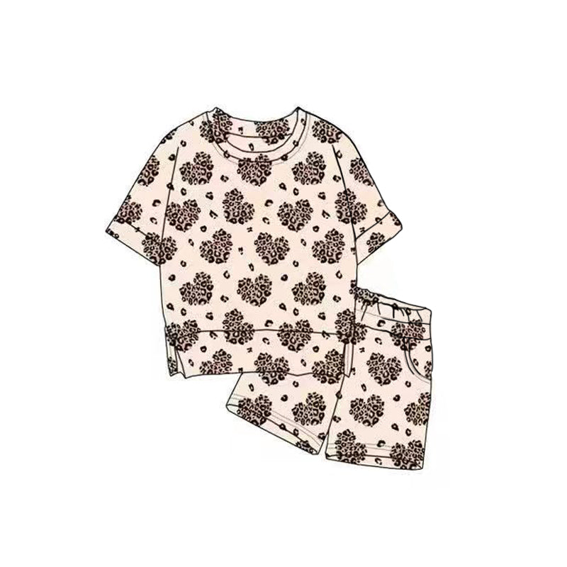 (Pre Order) No moq GSSO2819 Pre-order baby girl clothes leopard love short sleeve shorts sets-2025.11.1