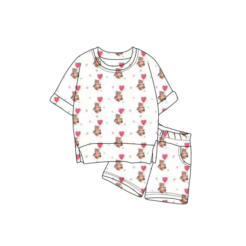 (Pre Order) No moq GSSO2821 Pre-order baby girl clothes bear love short sleeve shorts sets-2025.11.1