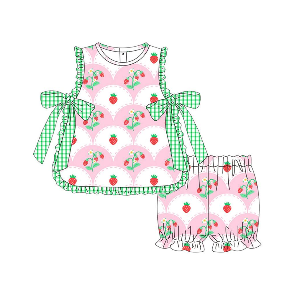 (Pre Order) No moq GSSO2824 Pre-order baby girl clothes strawberry floral sleeveless shorts sets-2025.11.1