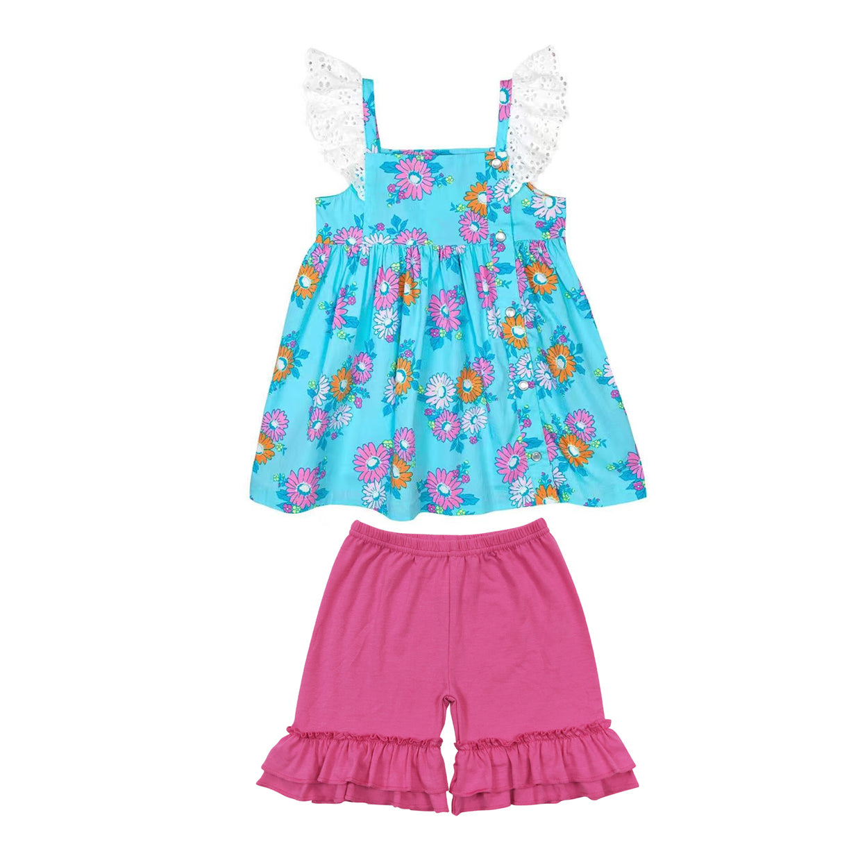 (Pre Order) No moq GSSO2825 Pre-order baby girl clothes floral flying sleeve shorts sets-2025.11.1-GT1412+SS0281