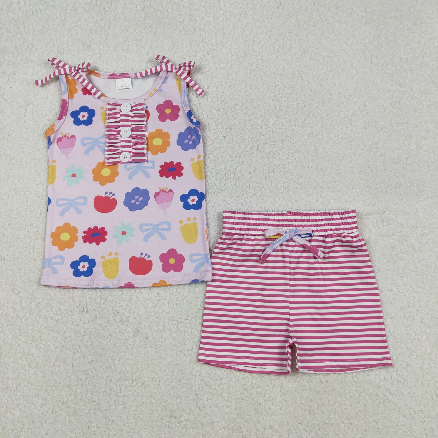 RTS NO MOQ Sibling baby girl clothes floral short-sleeved shorts sets