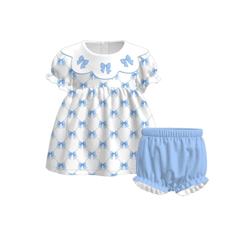 (Pre Order) No moq GSSO2834 Pre-order baby girl clothes bow blue short sleeve shorts sets-2025.11.4