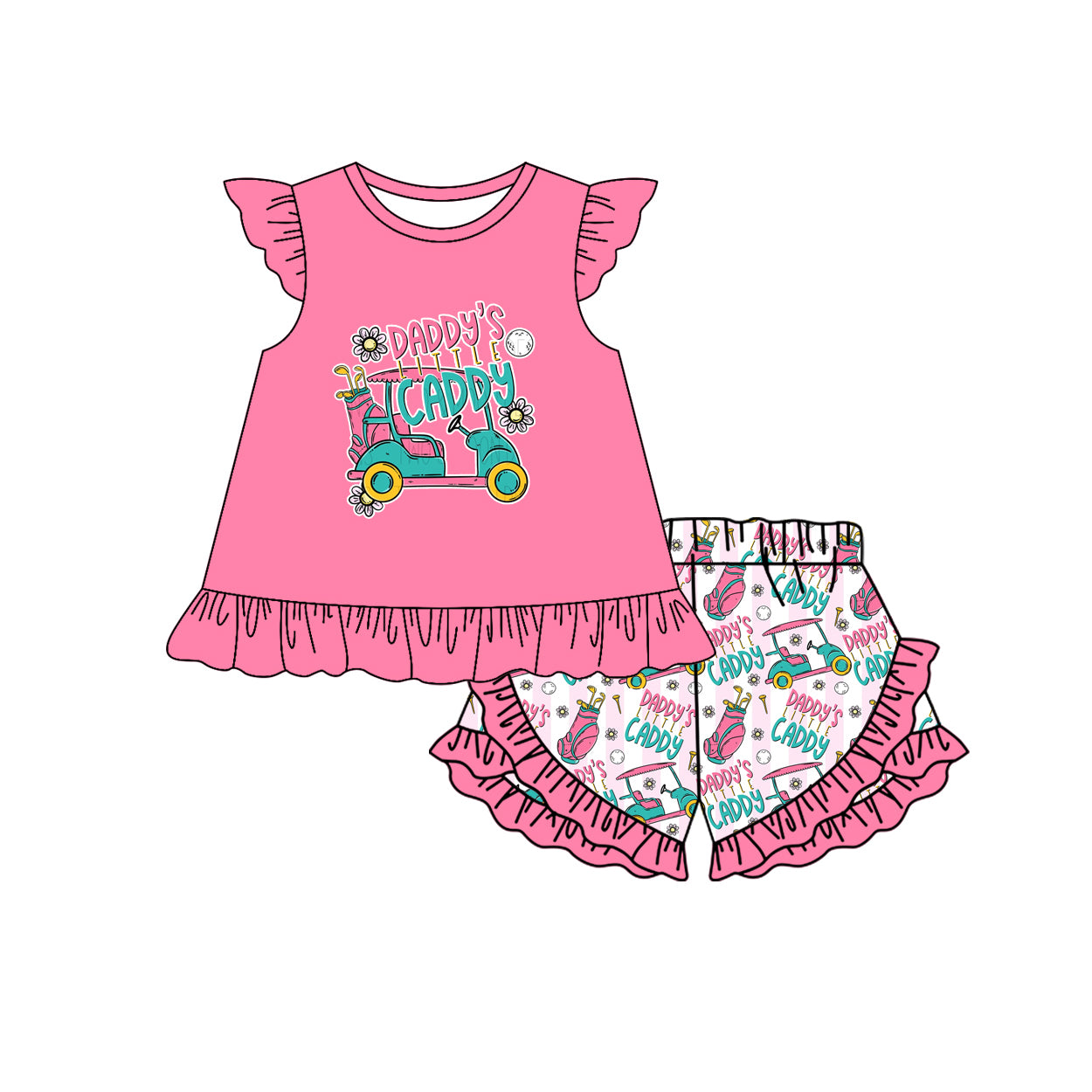 (Pre Order) No moq GSSO2840 Pre-order baby girl clothes DADDY flying sleeve shorts sets-2025.11.5