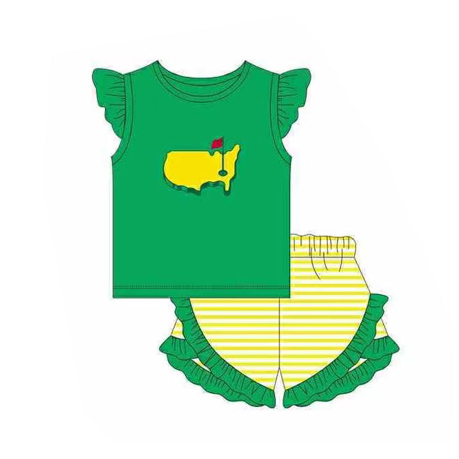 (Pre Order) No moq GSSO2867 Pre-order baby girl clothes green flying sleeve shorts sets-2025.11.13