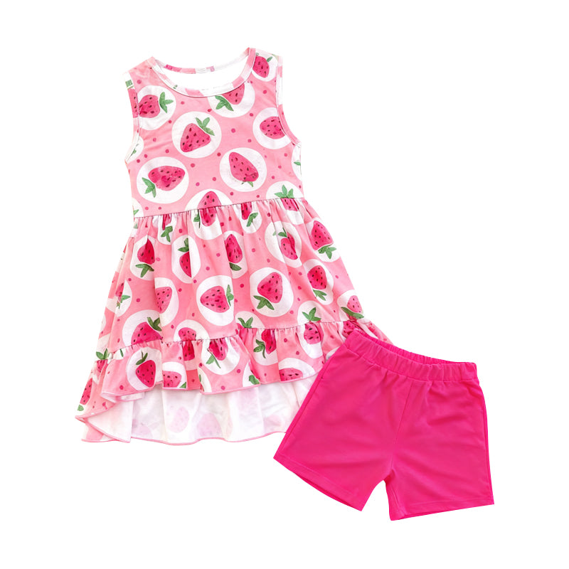 (Pre Order) No moq GSSO2880 Pre-order baby girl clothes strawberry sleeveless shorts sets-2025.11.14