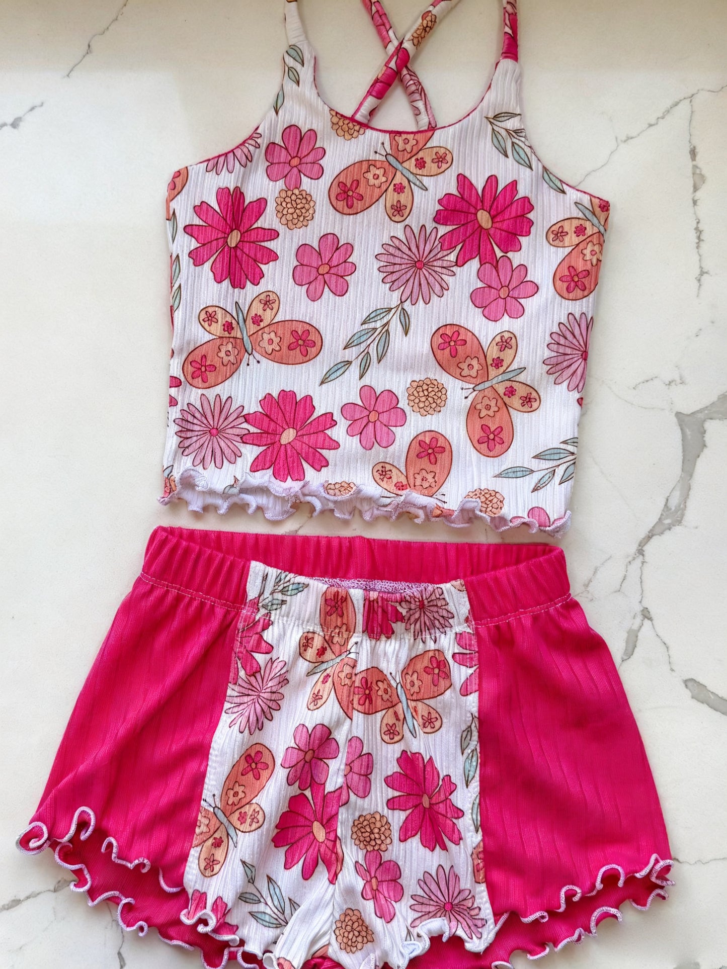 (Pre Order) No moq GSSO2891 Pre-order baby girl clothes floral suspender shorts sets-2025.11.15