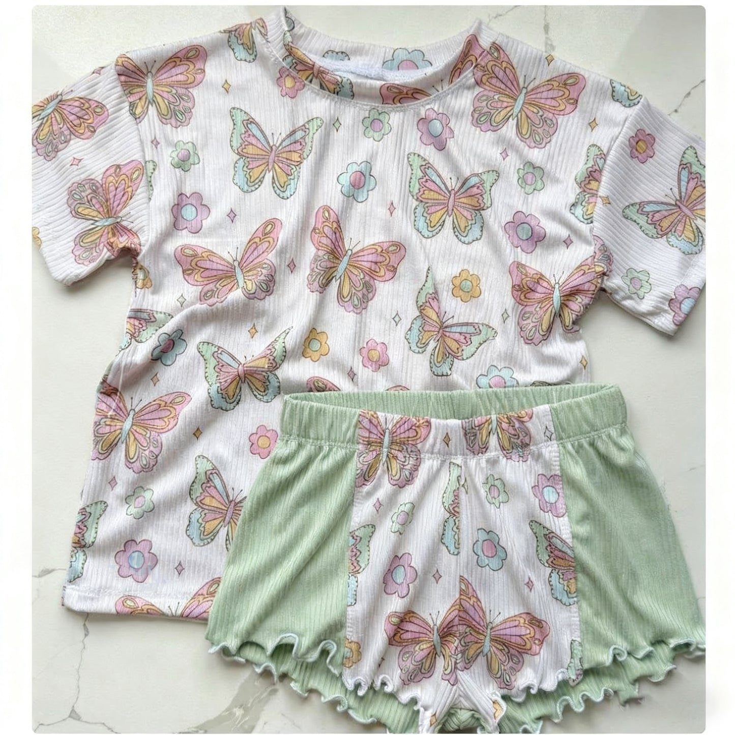 (Pre Order) No moq GSSO2892 Pre-order baby girl clothes floral butterfly short sleeve shorts sets-2025.11.15