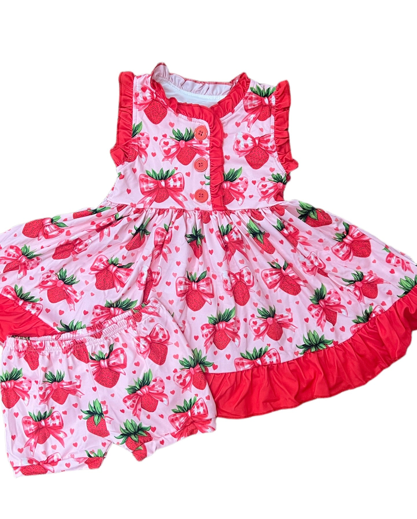 (Pre Order) No moq GSSO2900 Pre-order baby girl clothes strawberry sleeveless shorts sets-2025.11.17