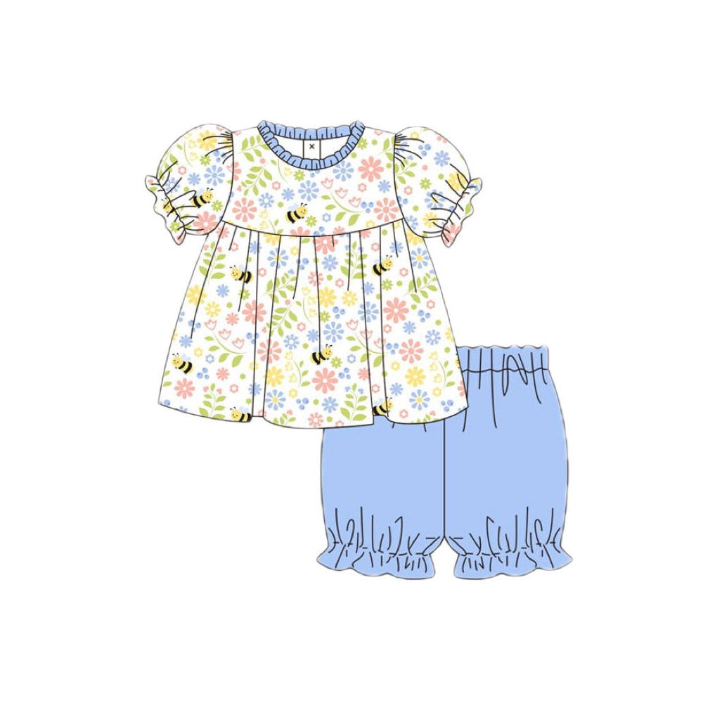 (Pre Order) No moq GSSO2911 Pre-order baby girl clothes floral short sleeve shorts sets-2025.11.19