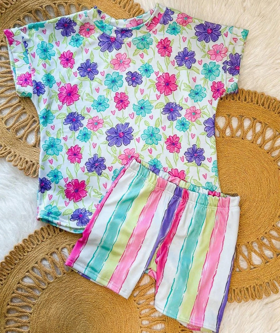 (Pre Order) No moq GSSO2938 Pre-order baby girl clothes floral short sleeve shorts sets-2025.11.22