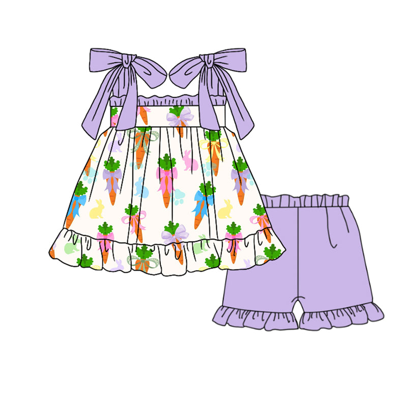 (Pre Order) No moq Pre-order baby girl clothes easter carrot bow suspender shorts sets-2025.12.26