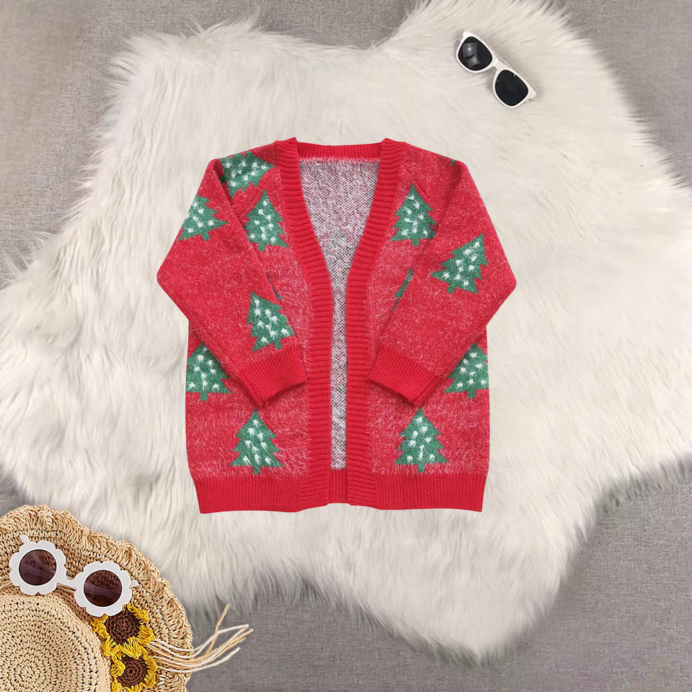 RTS NO MOQ Sibling baby girl clothes sweater cardigan christmas sweater red blue green christmas