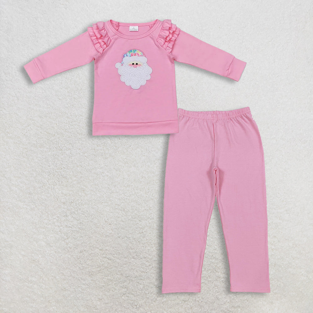 RTS NO MOQ(In Stock) GT0369+P0821 Embroidered Christmas pink long-sleeved top striped trousers sets