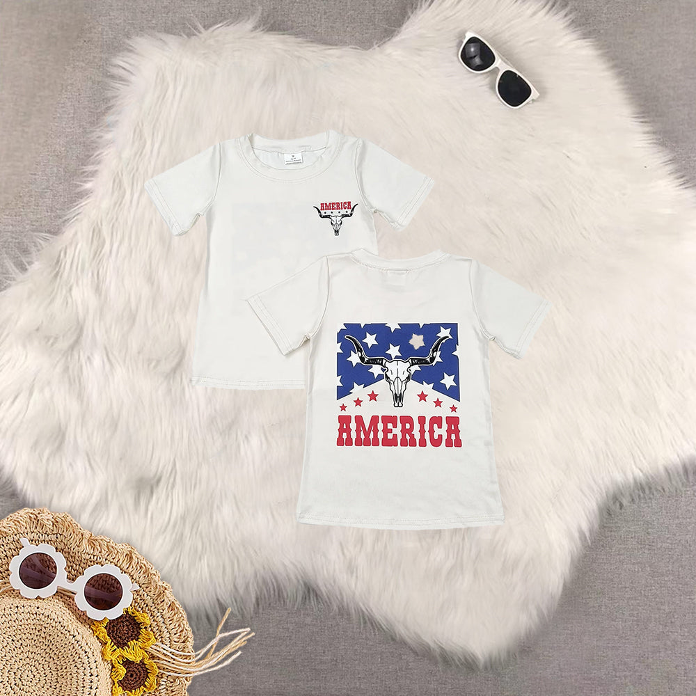 RTS NO MOQ Girls Boys cheers 4th of july short sleeve Clothes Sets and top and shorts