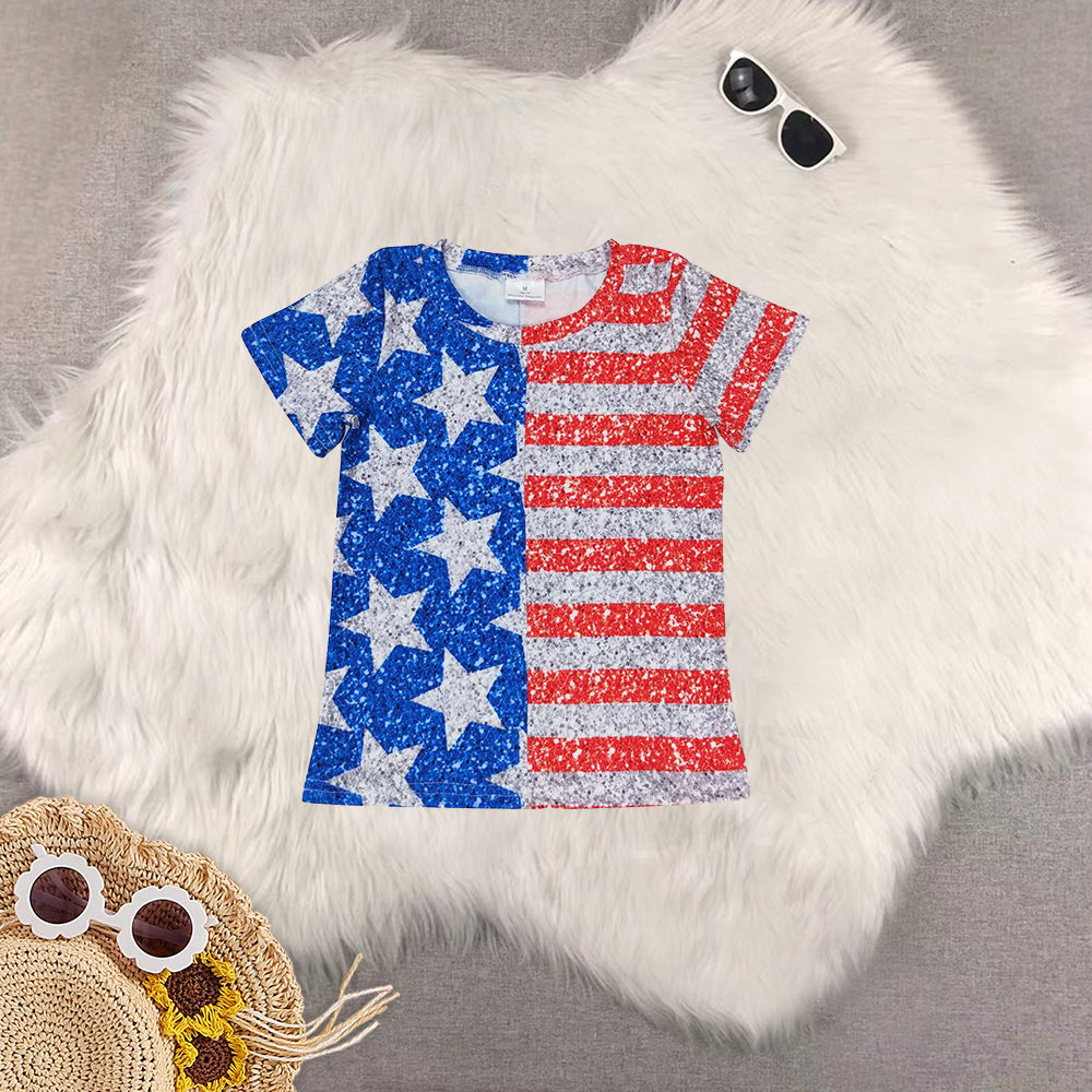 RTS NO MOQ Sibling Girls Boys cheers 4th of july short sleeve Clothes Sets and top and shorts