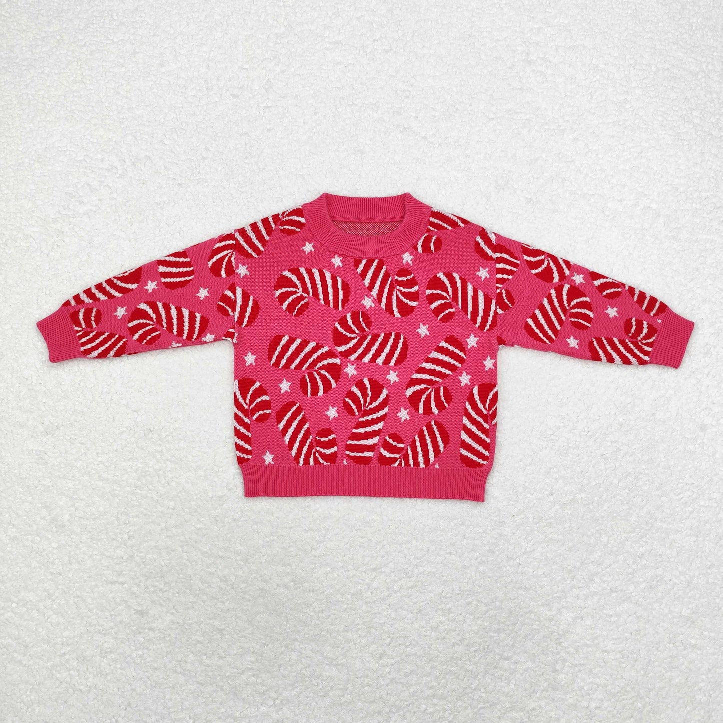 RTS NO MOQ(In Stock) GT0665 Christmas candy cane star pink long-sleeved sweater