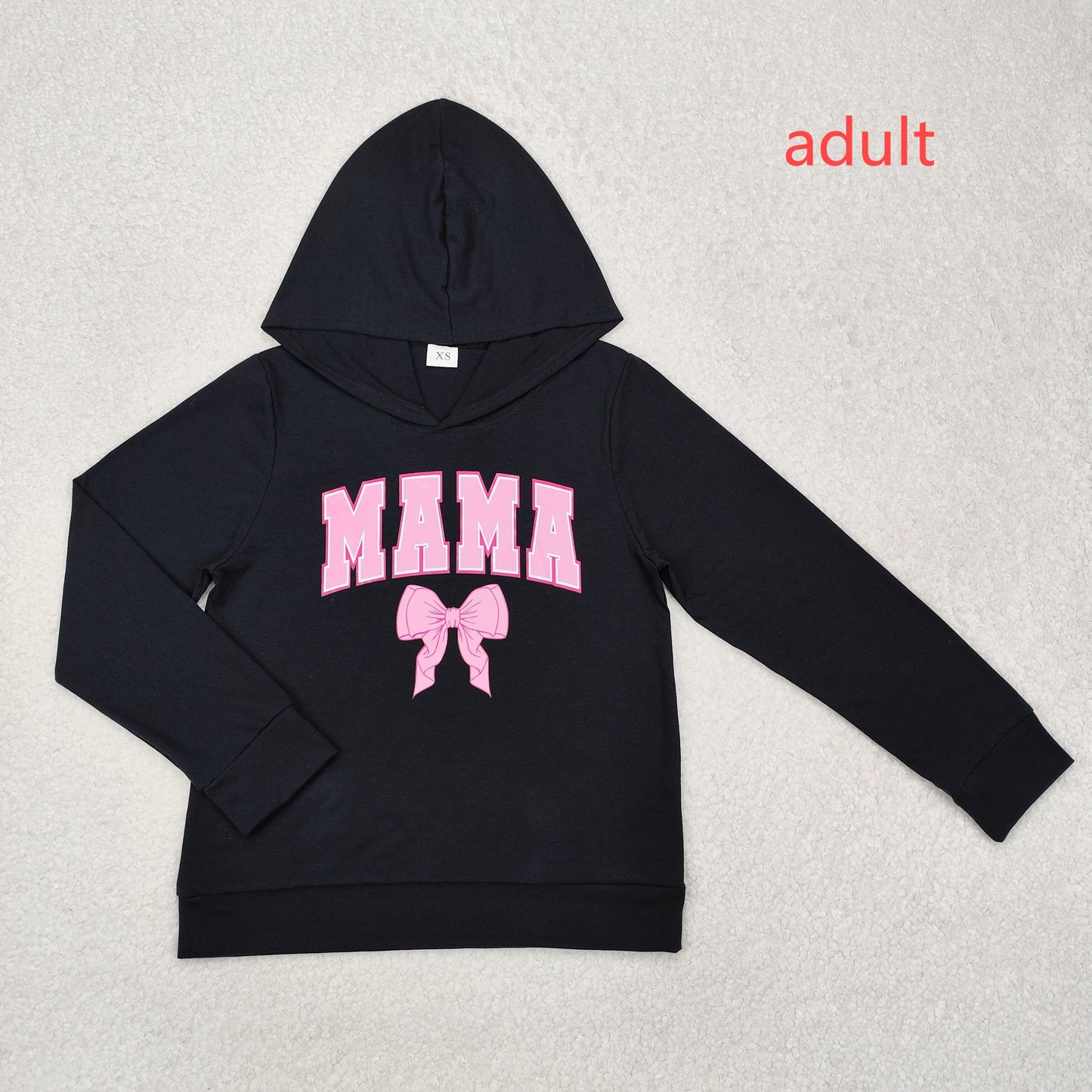 RTS NO MOQ Adults women and Baby Girls MAMA hooded Collar Pullover Long Sleeve Top