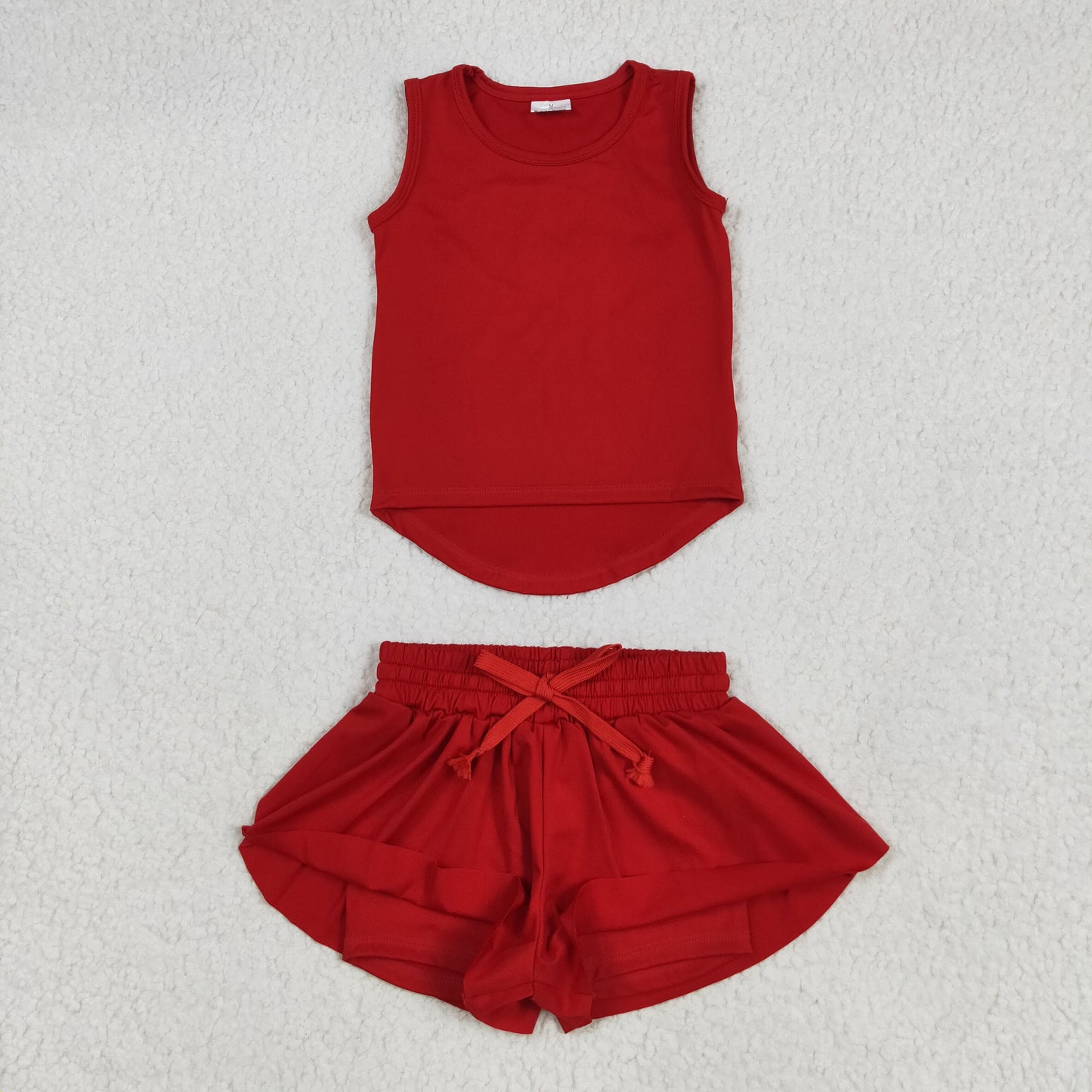 RTS NO MOQ GT0981+SS0544 Pure red sleeveless vest yoga top shorts sets