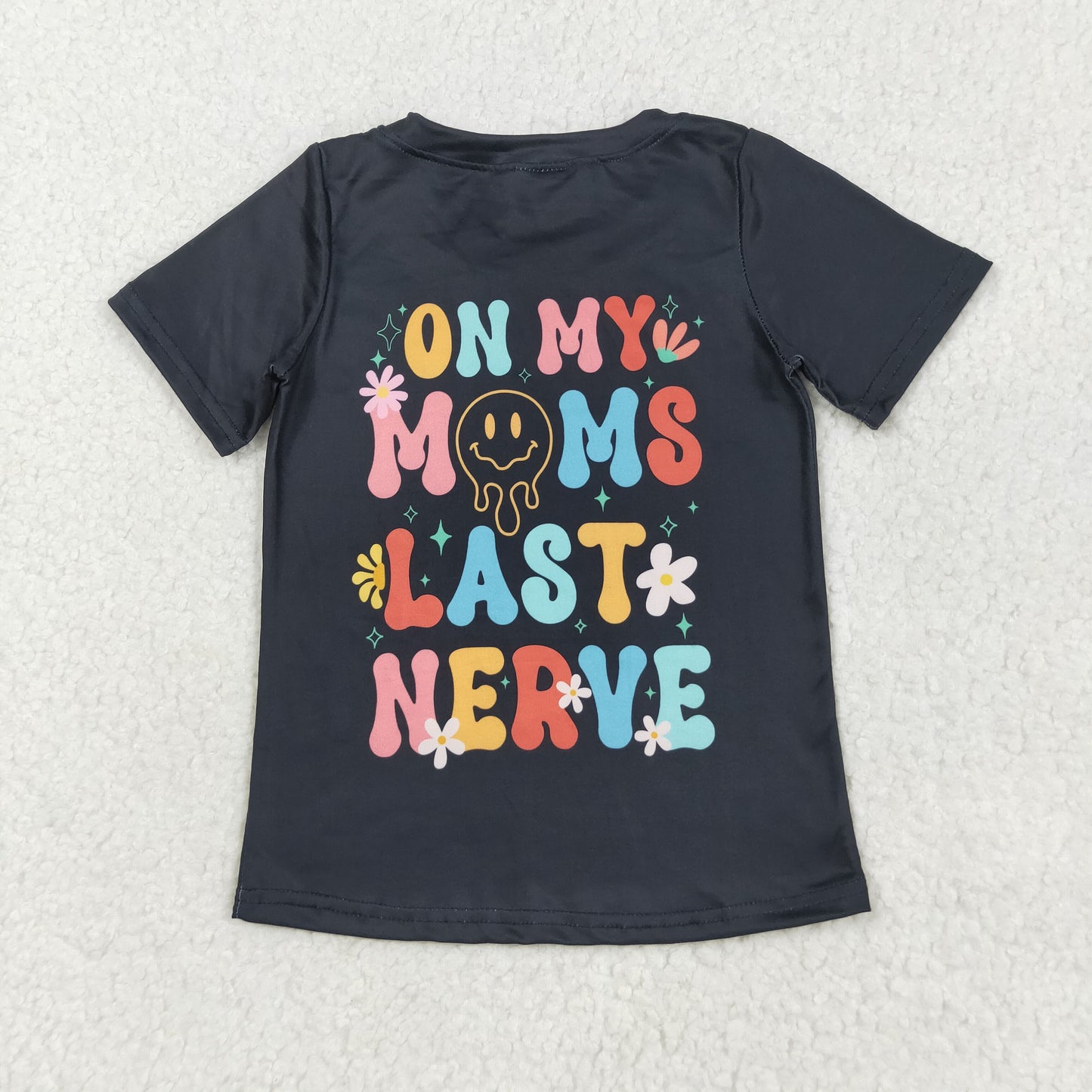 RTS NO MOQ(In Stock) GT1026 On my moms last nerve smiley black short-sleeved top