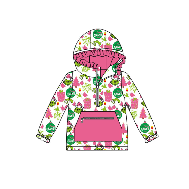 (Pre Order) No moq GT1164 pre-order toddler girl clothes Christmas cartoon pink hooded long Sleeve Top -2025.8.20