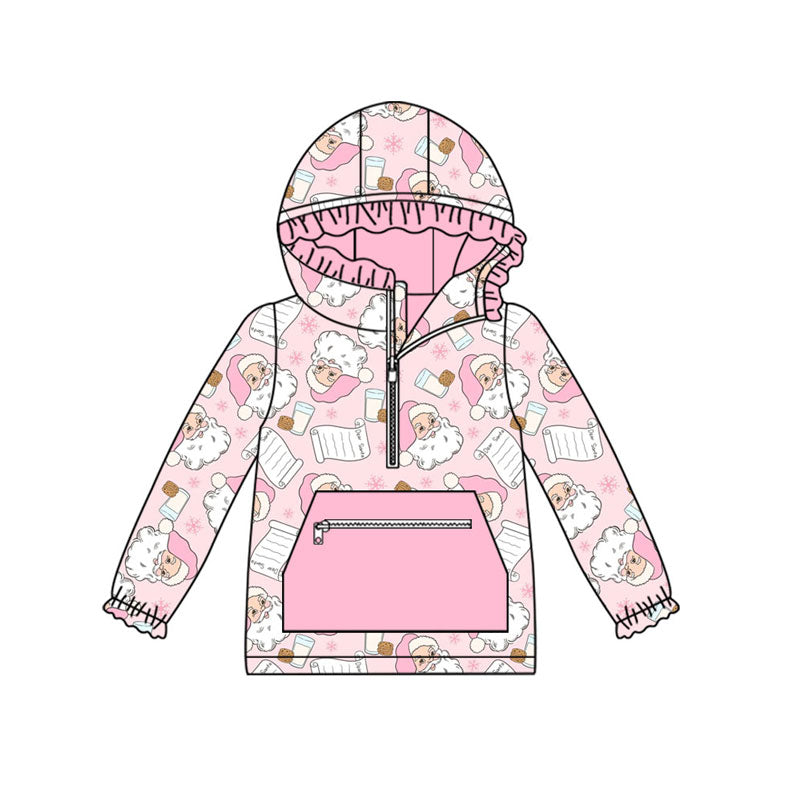(Pre Order) No moq GT1181 pre-order toddler girl clothes Christmas Santa claus pink hooded long Sleeve Top -2025.8.23