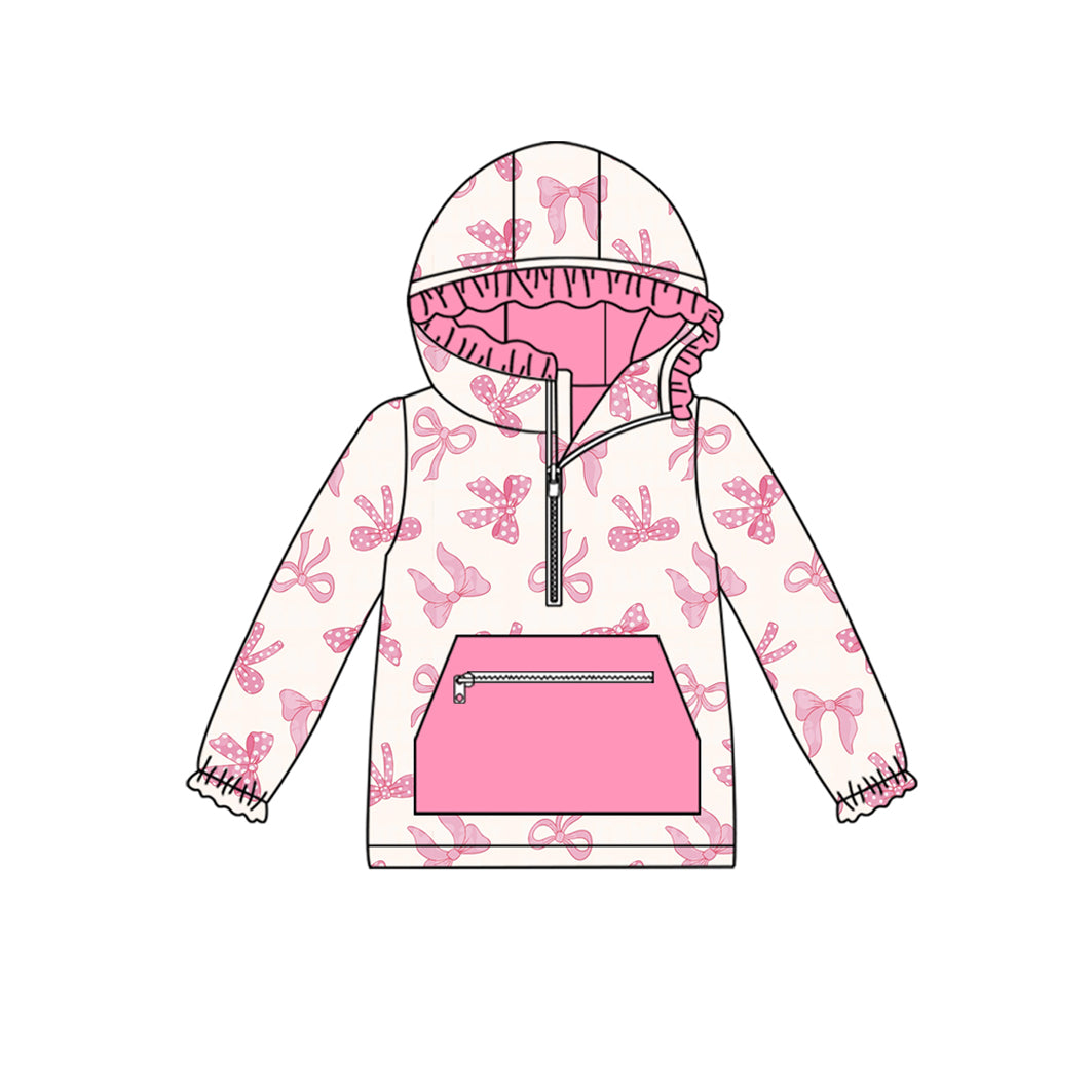 (Pre Order) No moq GT1191 pre-order toddler girl clothes bow pink hooded long Sleeve Top -2025.8.29