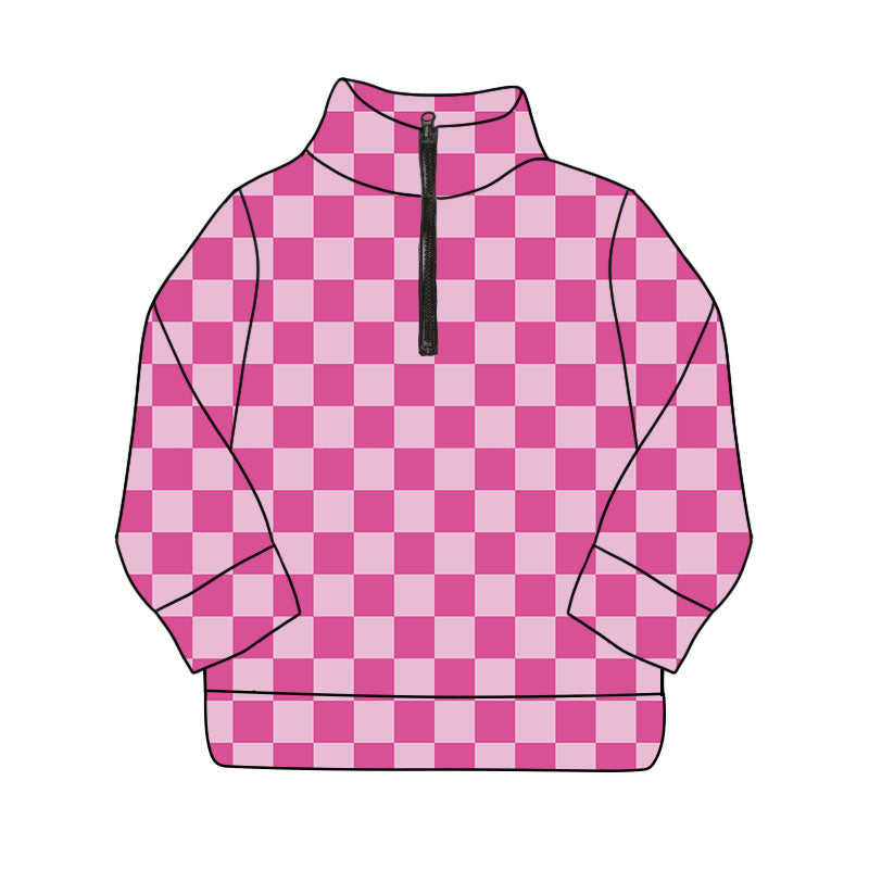 (Pre Order) No moq GT1209 pre-order toddler girl clothes yoga pink plaid long Sleeve Top -2025.9.3