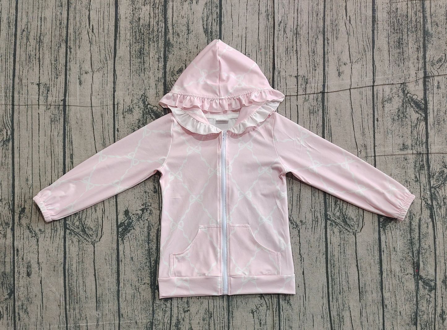 (Pre Order) No moq GT1246 pre-order toddler girl clothes bow pink hooded long Sleeve Top -2025.11.20