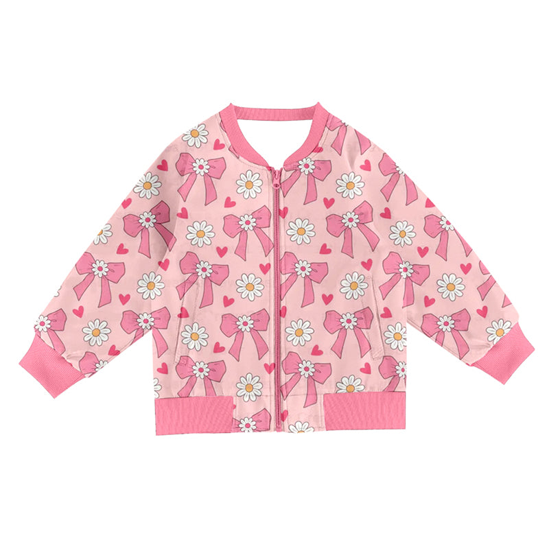 (Pre Order) No moq GT1247 pre-order toddler girl clothes bow floral pink long Sleeve Top -2025.9.19