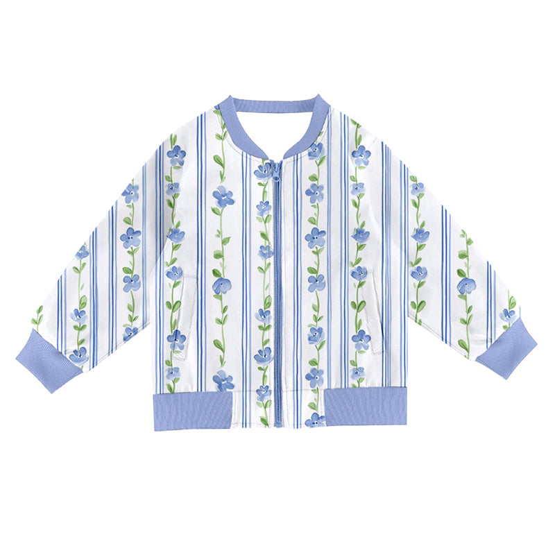 (Pre Order) No moq GT1248 pre-order toddler girl clothes floral blue long Sleeve Top -2025.9.19