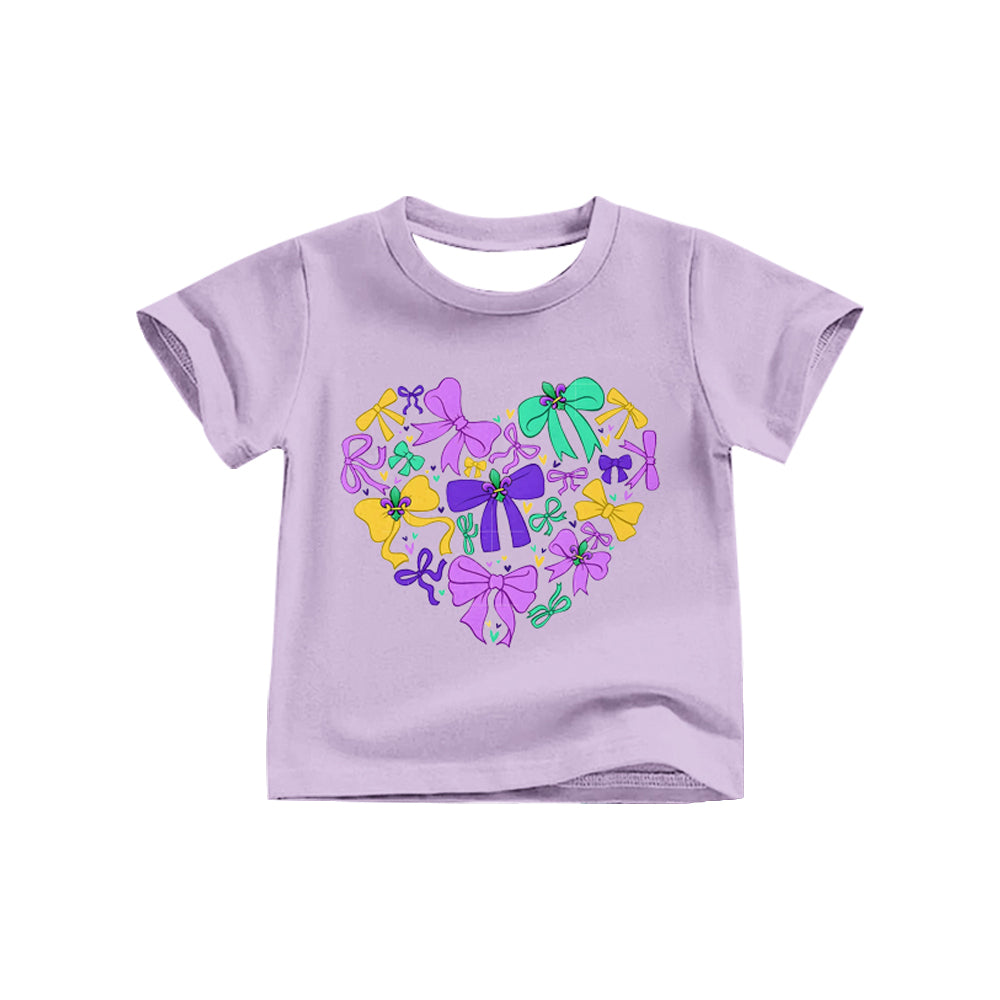 (Pre Order) No moq GT1255 pre-order toddler girl clothes mardi gras purple short Sleeve Top -2025.9.24