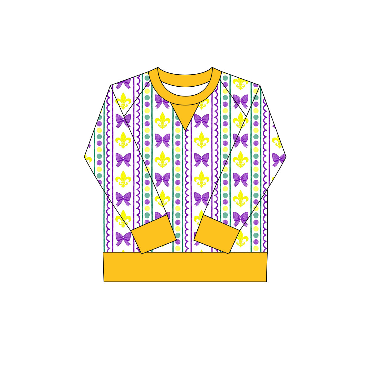 (Pre Order) No moq GT1269 pre-order toddler girl clothes yoga mardi gras bow long Sleeve Top -2025.9.29