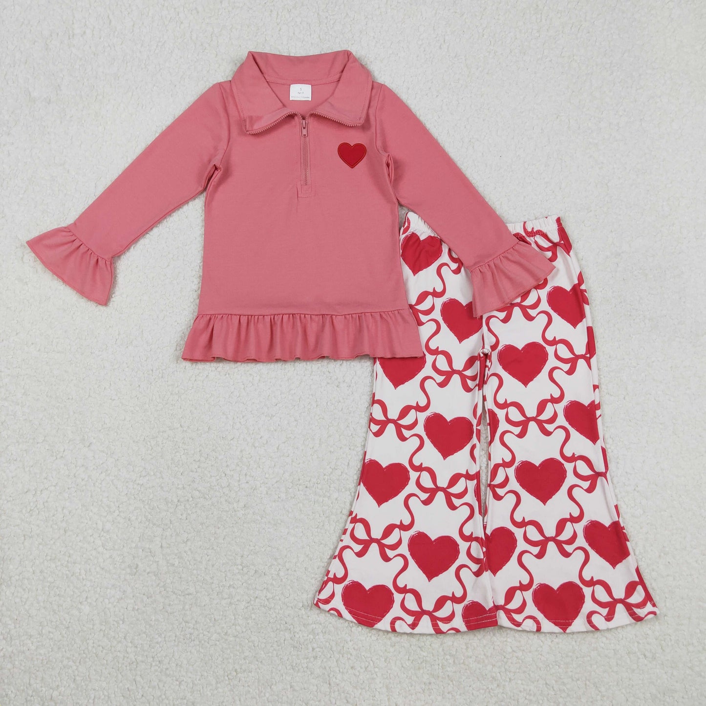 RTS NO MOQ Sibling Baby girl clothes embroidery valentine love bow long-sleeved trousers suit