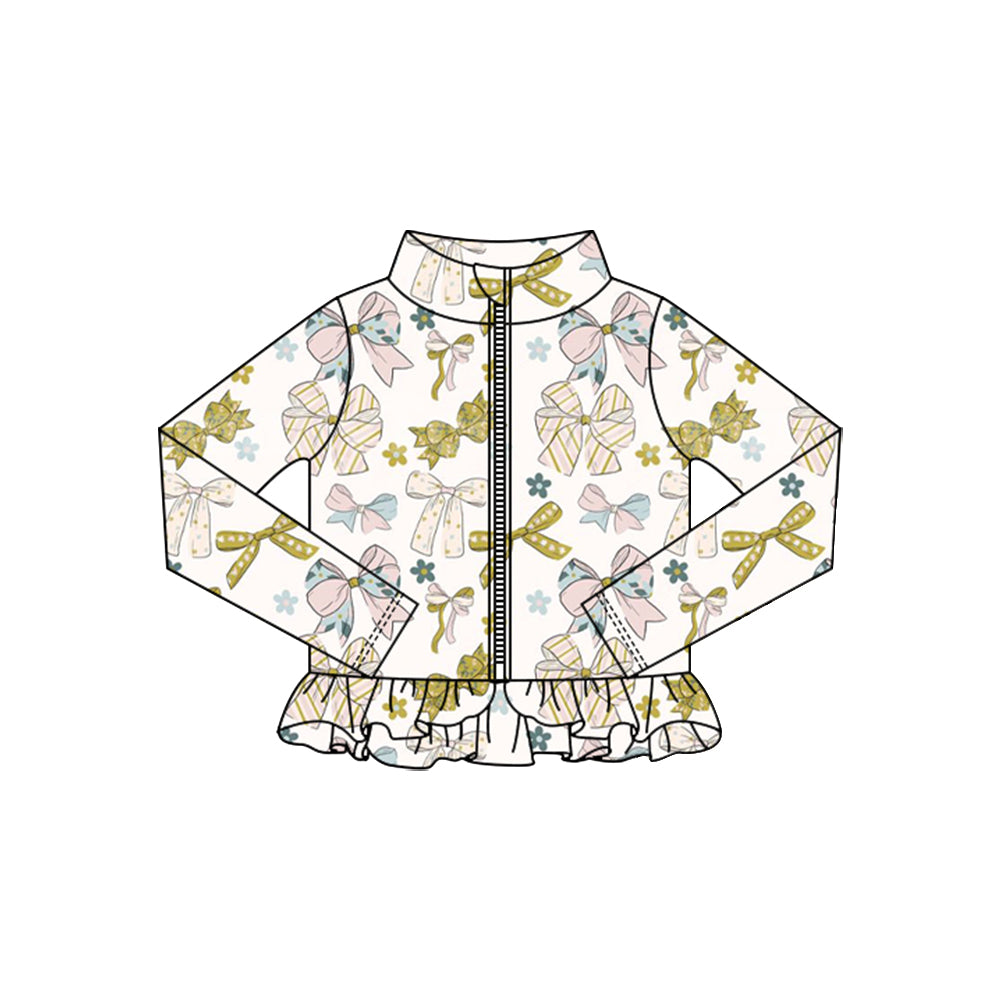 (Pre Order) No moq GT1328 pre-order toddler girl clothes yoga bow floral long Sleeve Top -2025.10.15