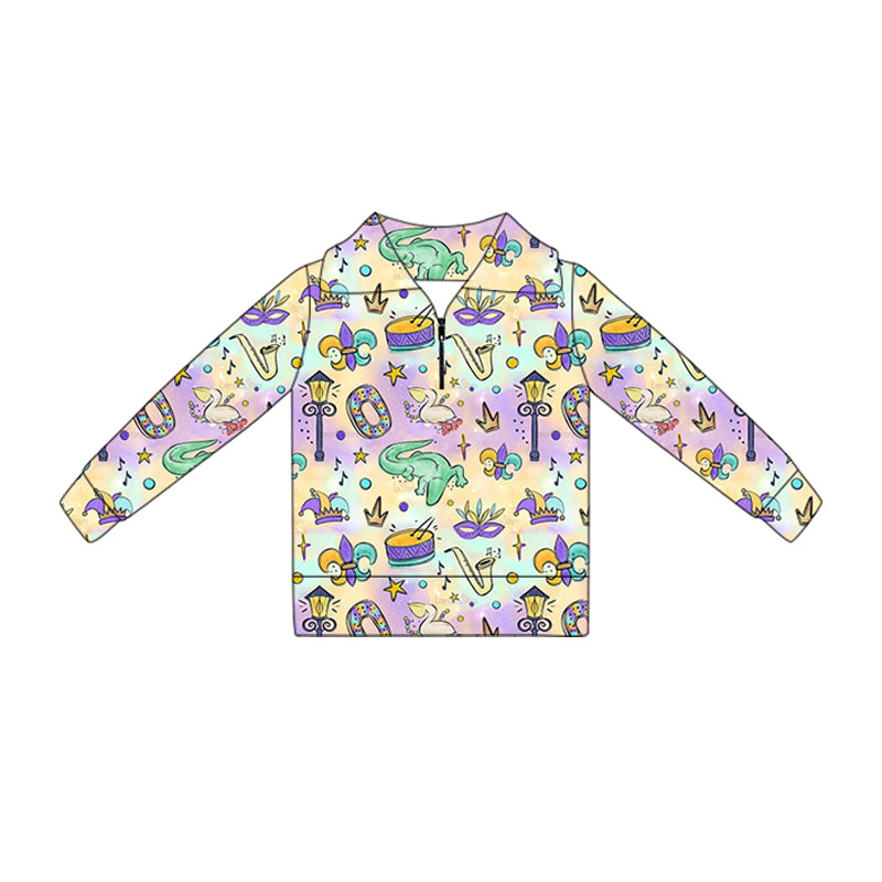 (Pre Order) No moq GT1365 pre-order toddler girl clothes yoga mardi gras long Sleeve Top -2025.10.16