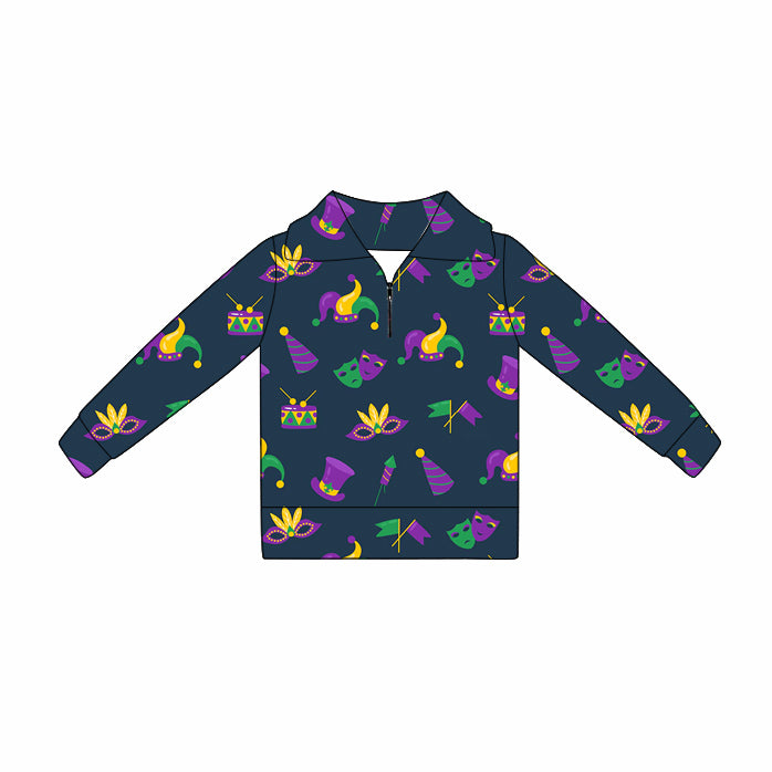 (Pre Order) No moq GT1366 pre-order toddler girl clothes yoga mardi gras long Sleeve Top -2025.10.16
