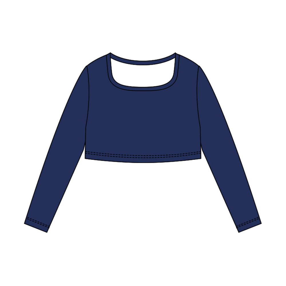 (Pre Order) No moq GT1383 pre-order toddler girl clothes yoga navy blue long Sleeve Top -2025.10.23