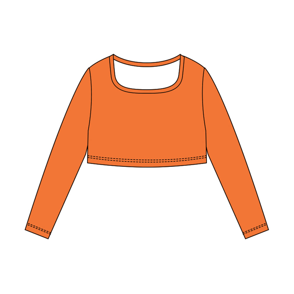 (Pre Order) No moq GT1384 pre-order toddler girl clothes yoga orange long Sleeve Top -2025.10.23