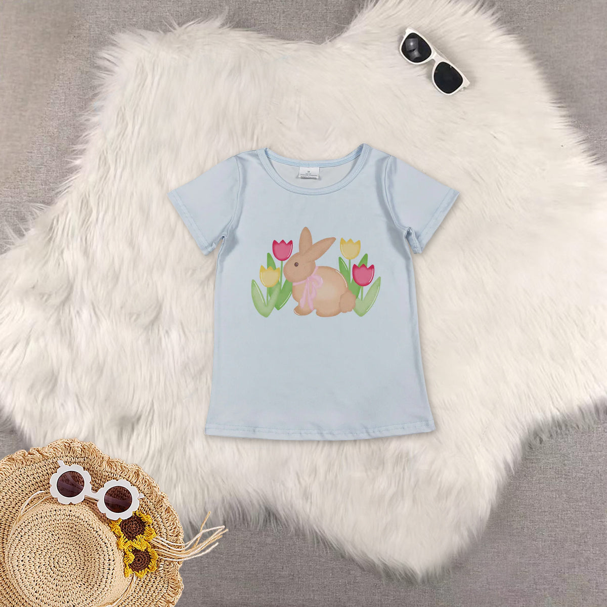 RTS NO MOQ Sibling baby girl boy clothes easter Sheep Cross Pink Short-Sleeve Tops