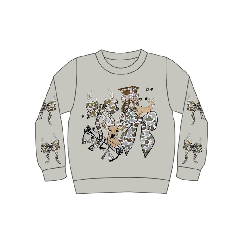 (Pre Order) No moq GT1399 pre-order toddler girl clothes camouflage bow long Sleeve Top -2025.10.27