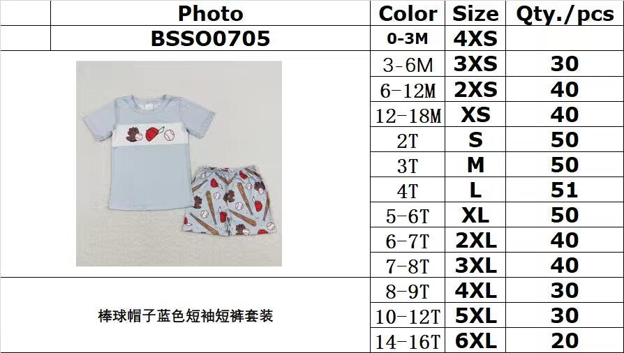BSSO0705 Baseball hat blue short sleeve shorts suit
