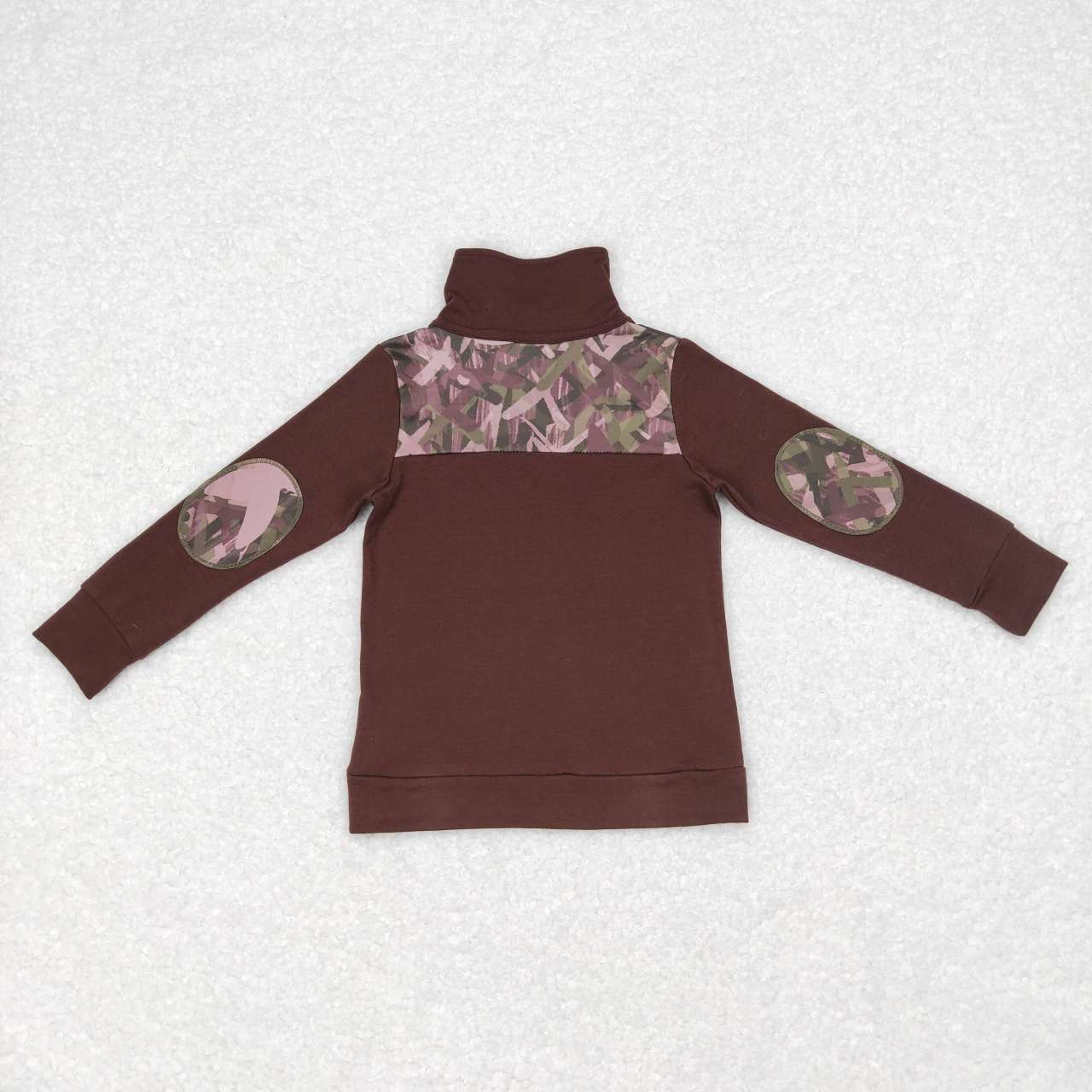 RTS NO MOQ(In Stock ) Camouflage brown and green zippered long-sleeved top