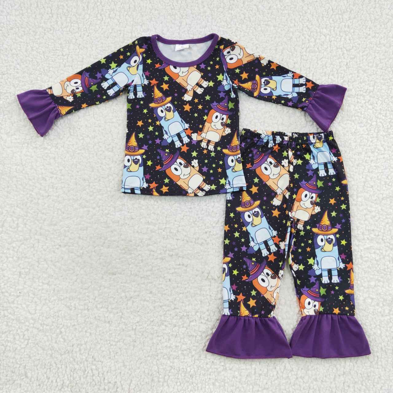 GLP0660 Cartoon dog star orange purple long-sleeved trouser suit