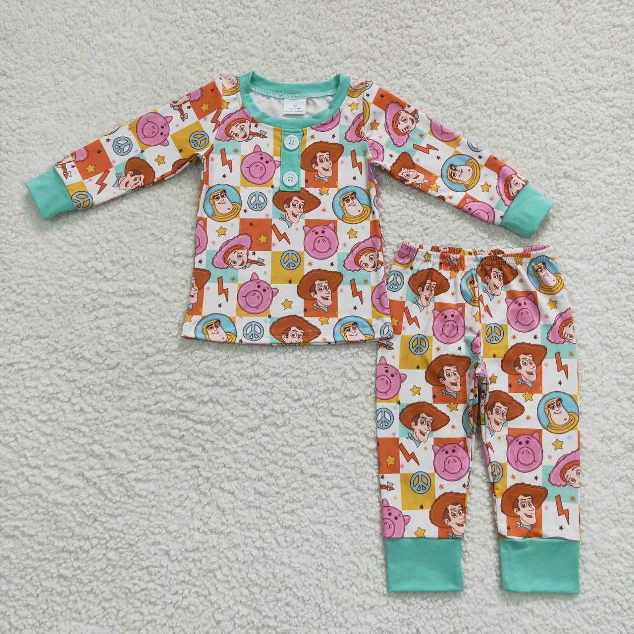 RTS NO MOQ(In Stock) BLP0279 Cartoon Toy Story Plaid Long Sleeve Pants Suit